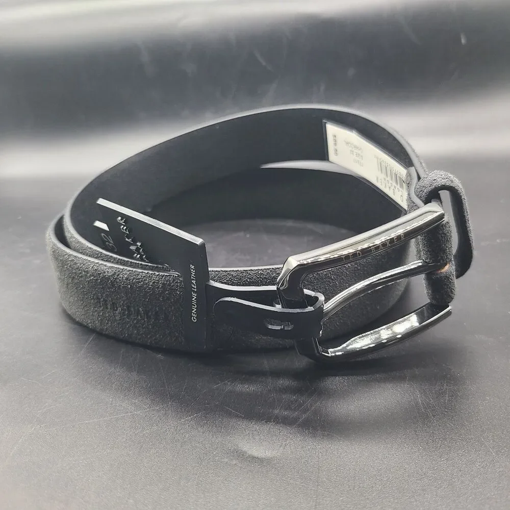 Ted Baker London Belt sz 32 Charcoal gray Suede Leather gunmetal buckle New $89